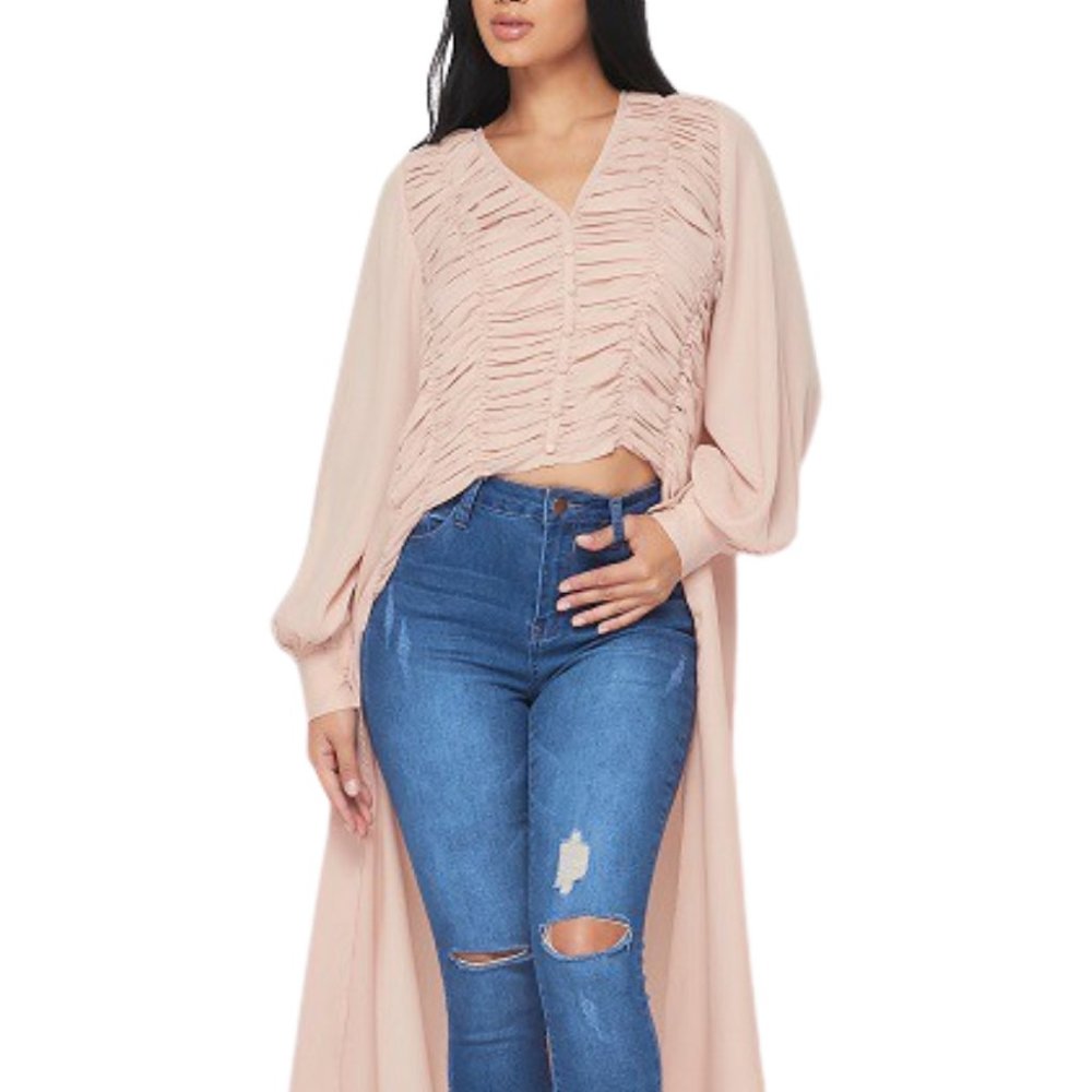 Renee' High-Low Ruched Blush Pink Top